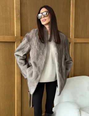 Норковый жакет в натуральном сером цвете