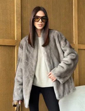 Норковый жакет в натуральном сером цвете