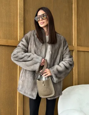 Норковый жакет в натуральном сером цвете