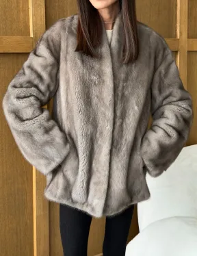 Норковый жакет в натуральном сером цвете