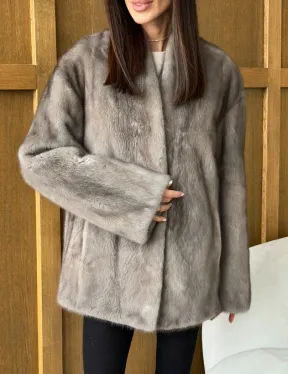 Норковый жакет в натуральном сером цвете