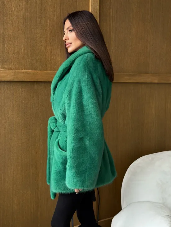 Шуба из плюшевой норки VELVEТ - изумруд