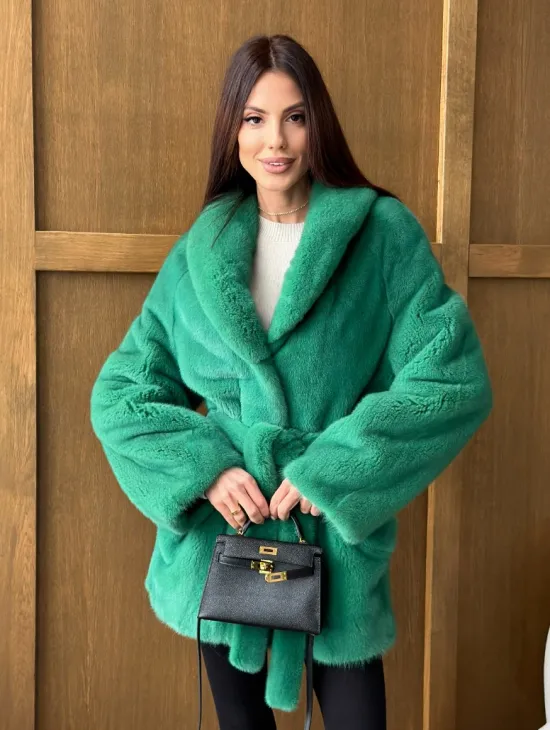 Шуба из плюшевой норки VELVEТ - изумруд