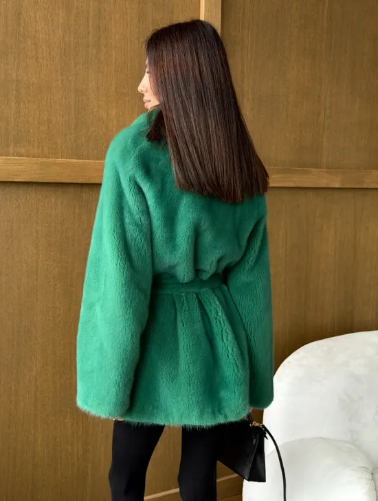Шуба из плюшевой норки VELVEТ - изумруд