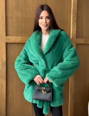 Шуба из плюшевой норки VELVEТ - изумруд