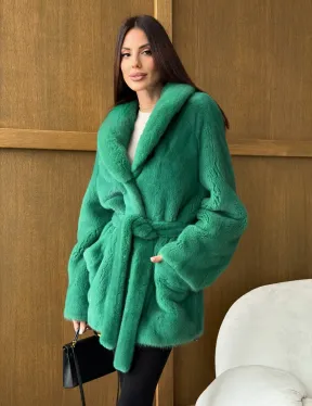 Шуба из плюшевой норки VELVEТ - изумруд