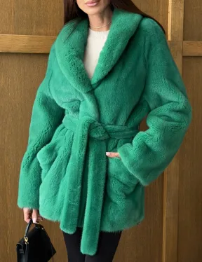 Шуба из плюшевой норки VELVEТ - изумруд