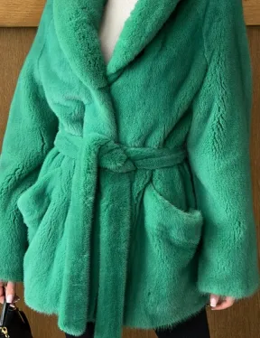 Шуба из плюшевой норки VELVEТ - изумруд