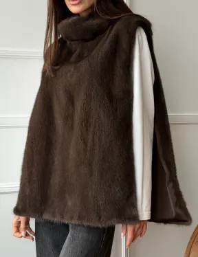 Норковая манишка коричневого цвета