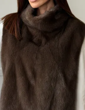 Норковая манишка коричневого цвета