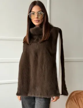 Норковая манишка коричневого цвета