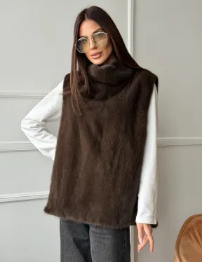 Норковая манишка коричневого цвета