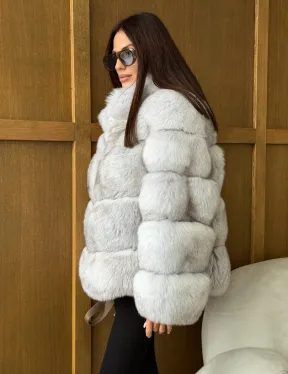 Шуба из натурального песца - стойка воротник