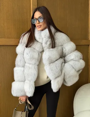 Шуба из натурального песца - стойка воротник