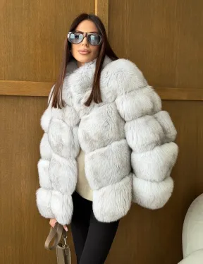 Шуба из натурального песца - стойка воротник