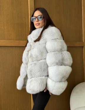 Шуба из натурального песца - стойка воротник