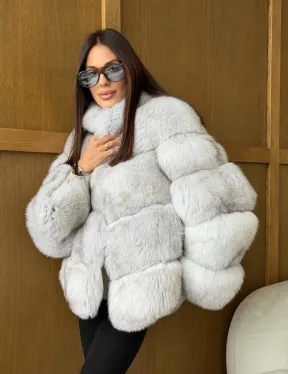 Шуба из натурального песца - стойка воротник