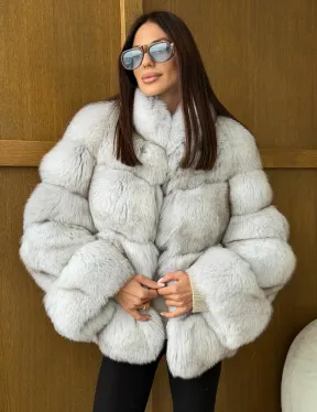 Шуба из натурального песца - стойка воротник
