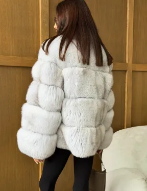 Шуба из натурального песца - стойка воротник