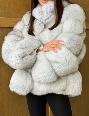 Шуба из натурального песца - стойка воротник