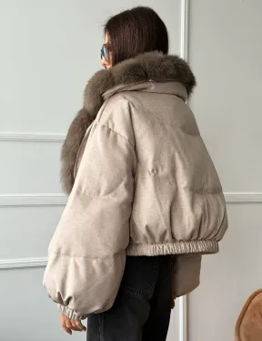 Зимний короткий пуховик с мехом - оверсайз