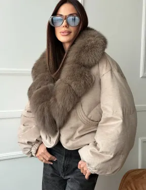 Зимний короткий пуховик с мехом - оверсайз