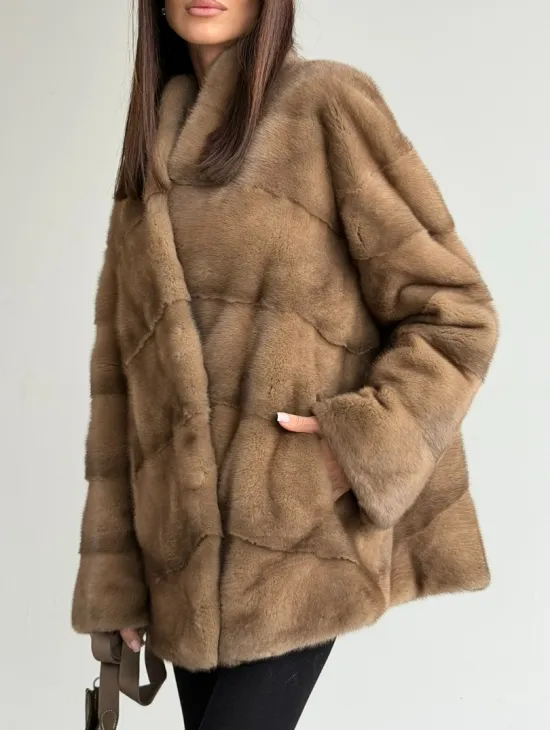 Полушубок пастель мех норка