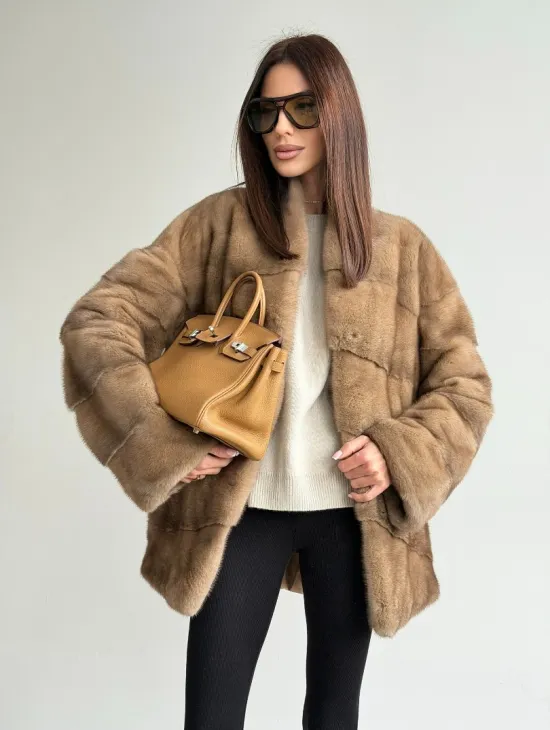 Полушубок пастель мех норка