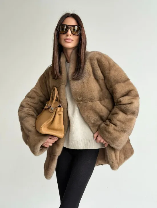 Полушубок пастель мех норка