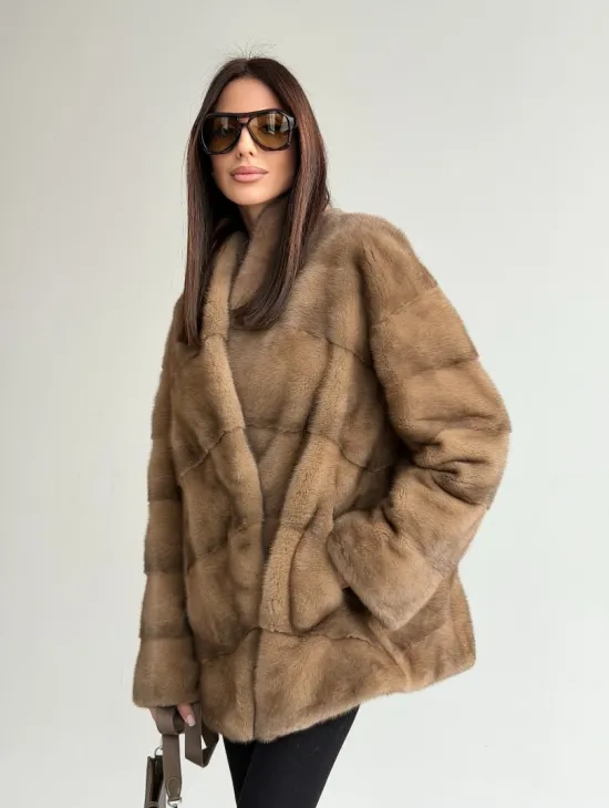 Полушубок пастель мех норка