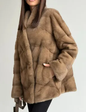 Полушубок пастель мех норка