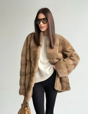 Полушубок пастель мех норка