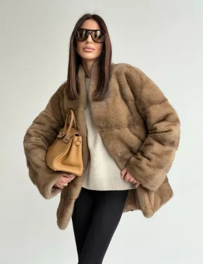 Полушубок пастель мех норка