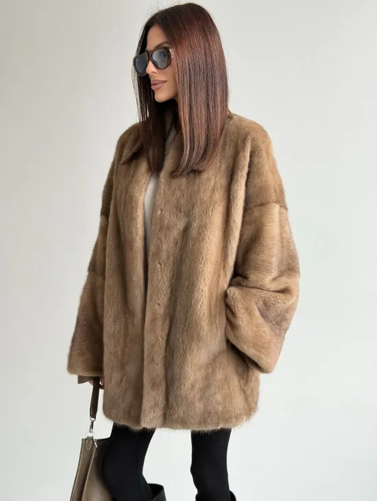 Шуба из аукционного меха норки - пастель