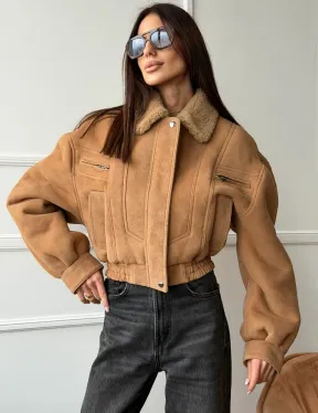 Зимняя женская дубленка - бомбер