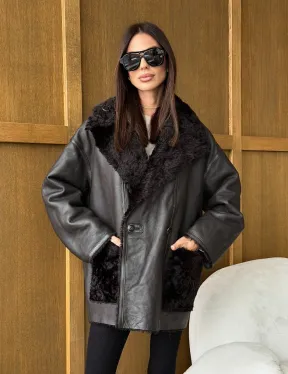 Коричневая двухсторонняя дубленка на овчине тиградо