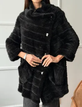 Меховое пальто из вязаной норки