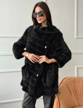 Меховое пальто из вязаной норки