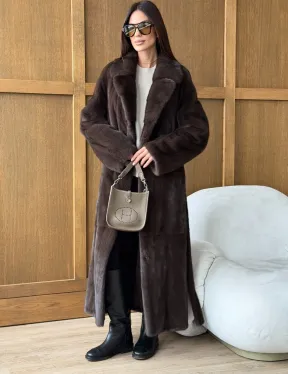 Норковая шуба - прямой крой с меховым поясом