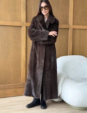 Норковая шуба - прямой крой с меховым поясом