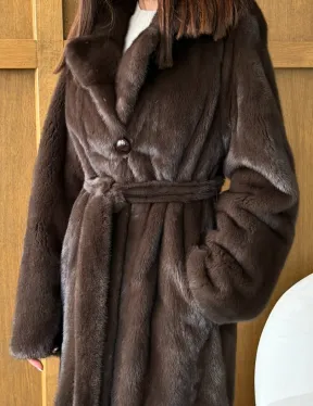 Норковая шуба - прямой крой с меховым поясом