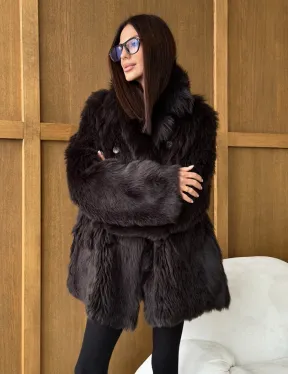 Двухсторонняя коричневая дубленка