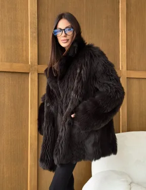 Двухсторонняя коричневая дубленка