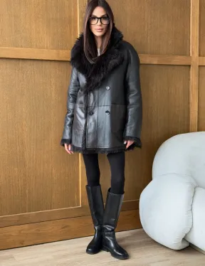 Двухсторонняя коричневая дубленка