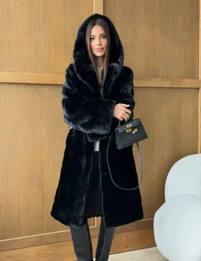 Черная норковая шуба с капюшоном