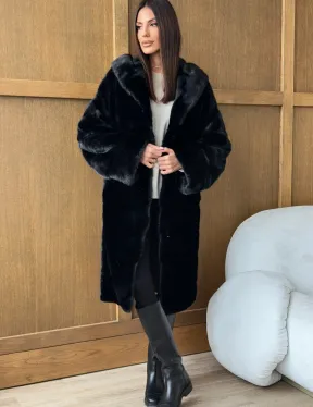 Черная норковая шуба с капюшоном