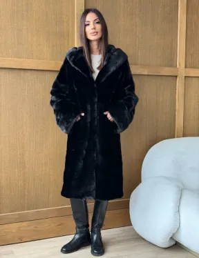 Черная норковая шуба с капюшоном