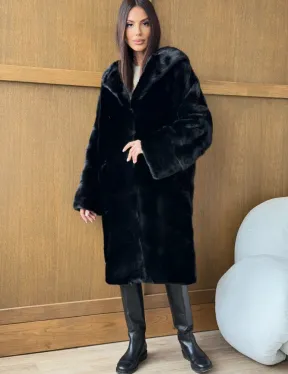 Черная норковая шуба с капюшоном