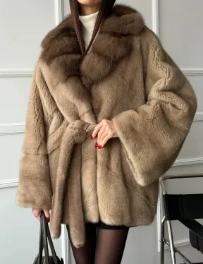 Pastel шуба летучая мышь - воротник куница