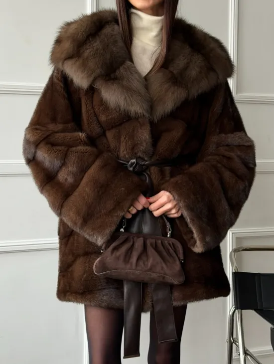 Шуба норка - кимоно с капюшоном